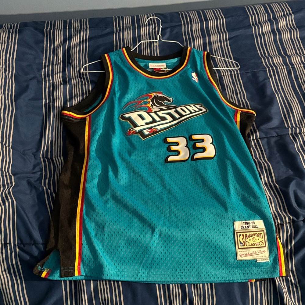 Mitchell & Ness Teal Pistons Jersey with Black and Yellow Accents